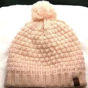 Light Pink Timberland PomPom Knit Beanie Hat with Fleece Interior
